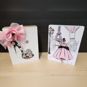 Paris Fashion Girl Table Art Set, 5x7, 2 Pictures Included****Handmade***